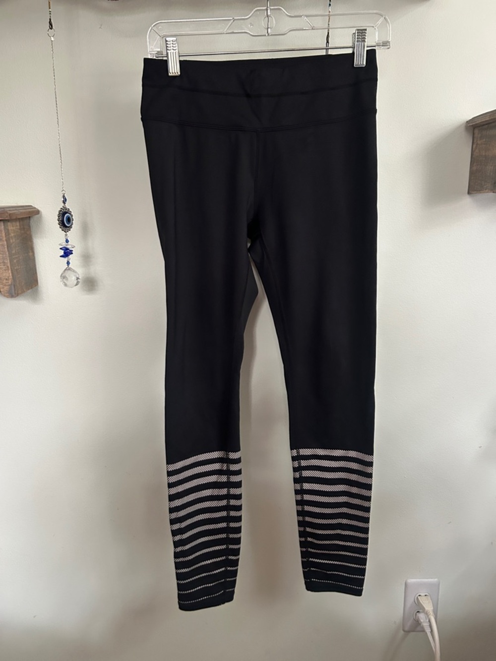 Black Athletic Leggings with Striped reflective detail